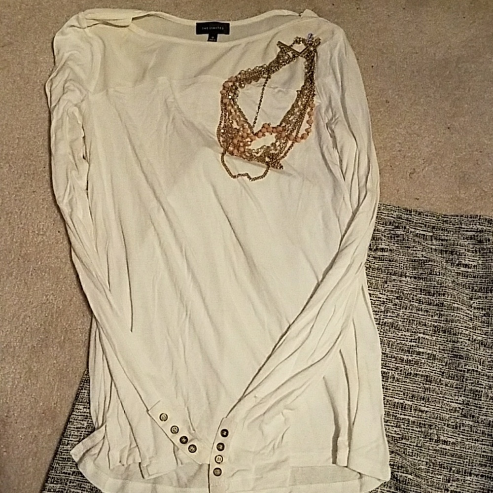 The Limited Ivory t-shirt with sheer yoke